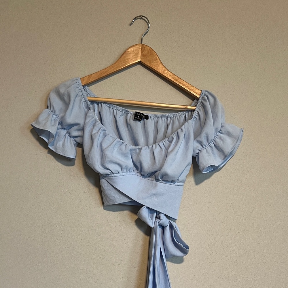 Light Blue Milkmaid Crop Top with Tie Back